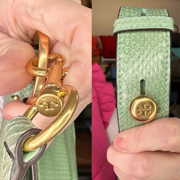 Tory Burch James Snake Embossed Leather Crossbody Menthol R $498 VGUC 2020 - Picture 8 of 10